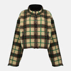 Image of the article Beige plaid fleece jacket from the brand Miu Miu for Women - Spring-Summer 2026 - Front View