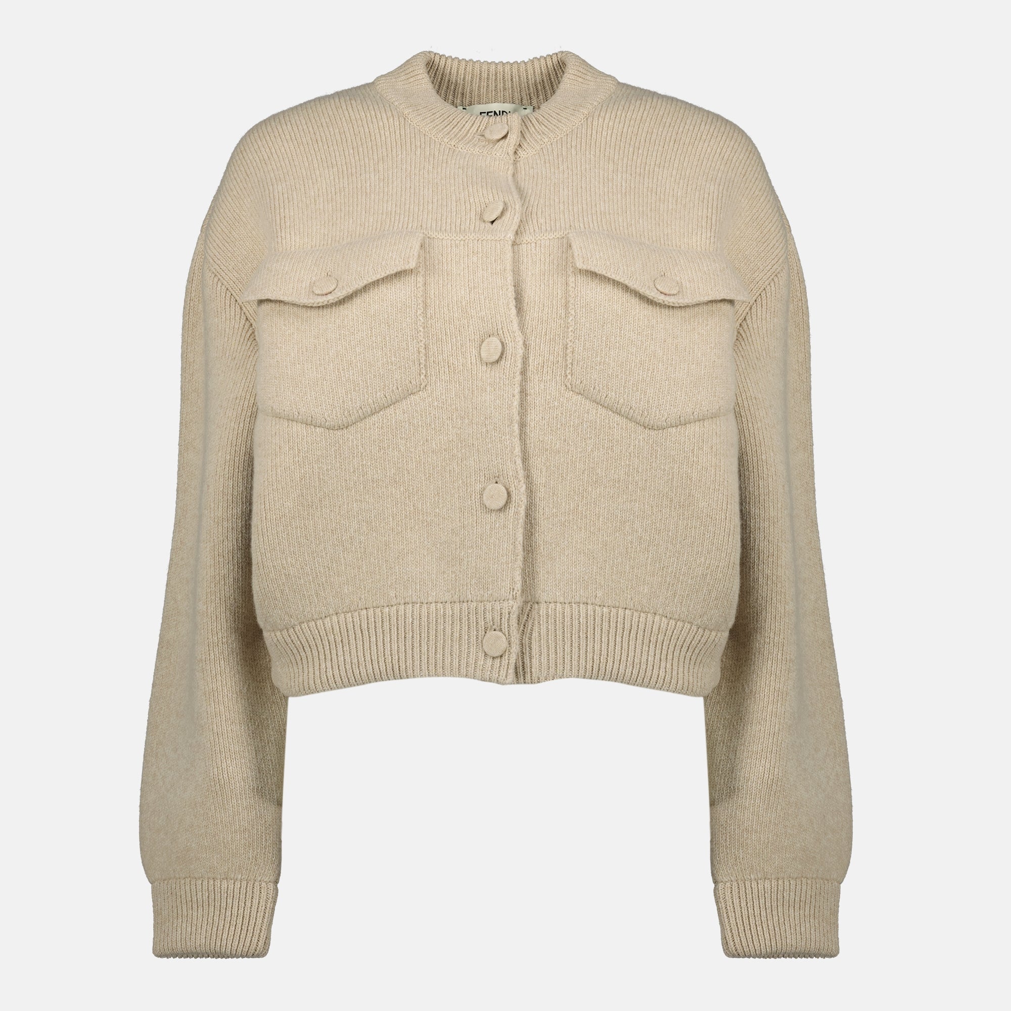 Image de l'article Cardigan en laine beige de la marque Fendi pour Femme - Saison Printemps-Été 2026 - Vue de Face