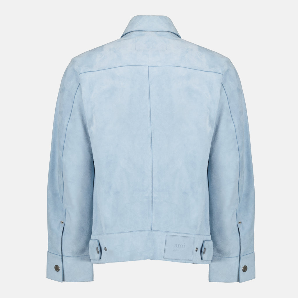 Imagem da jaqueta de couro azul da marca Ami PARIS para Unisex - Temporada Outono-Inverno 2025 - Vista Traseira