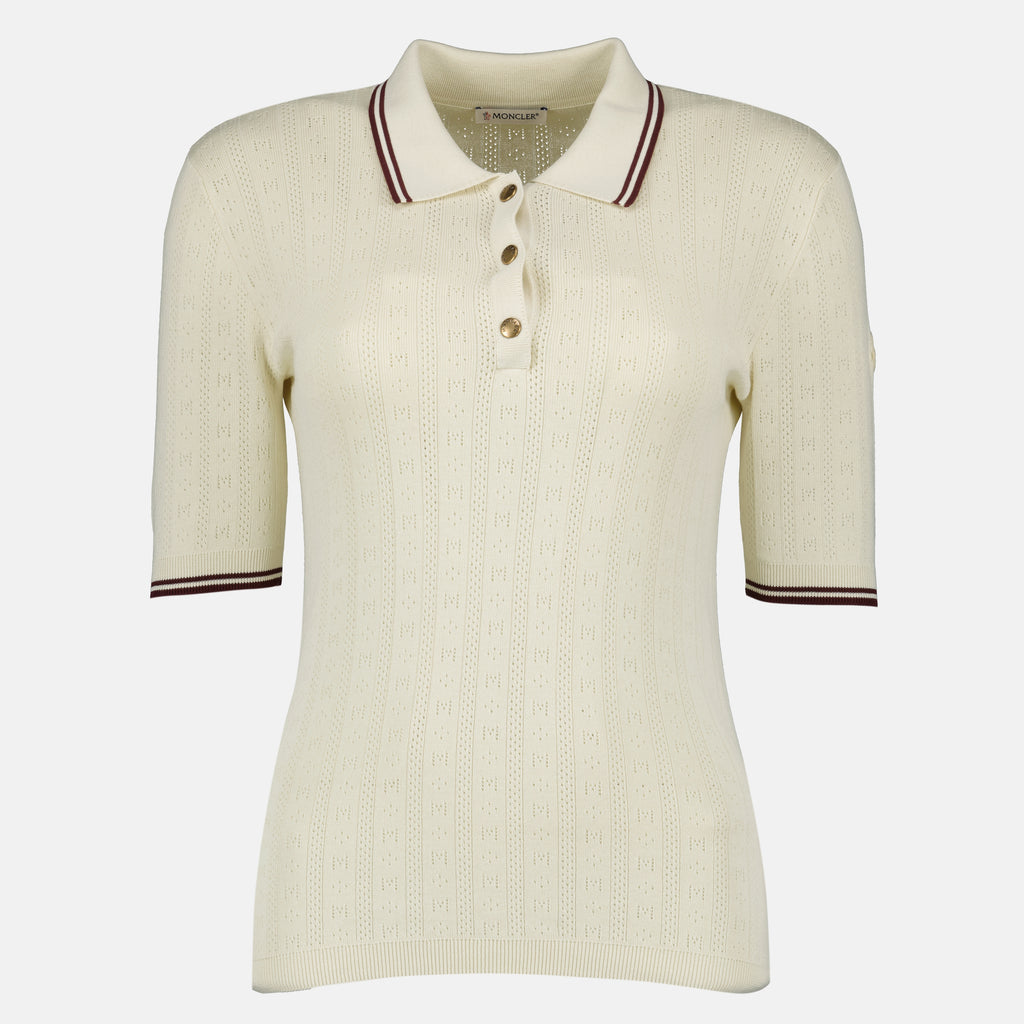 Polos Polo in Cotone Pattern Beige Moncler Blanc Femme