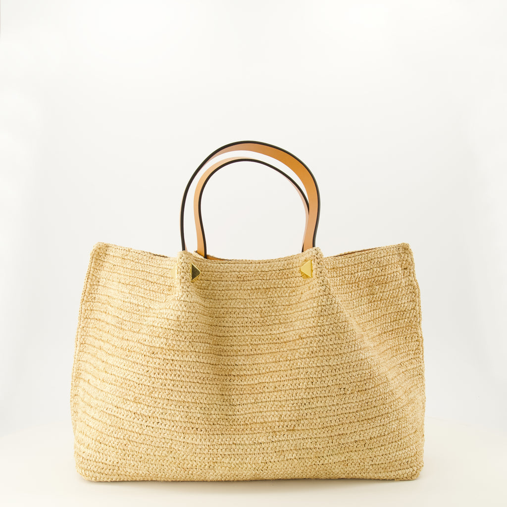 Sacs cabas Tote de Verano Mediano de Paja Valentino Garavani Beige Femme