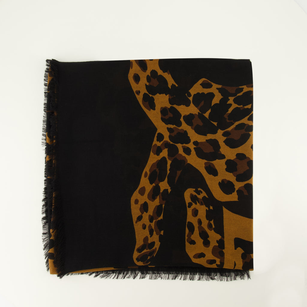 Écharpes, foulards et gants Square Leopard in Twill di Lana Saint Laurent Marron Femme