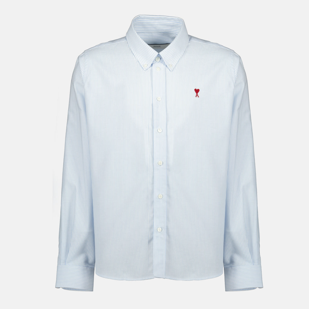 Imagen de la camisa a rayas azul Ami corazón de la marca Ami PARIS para Unisex - Temporada Otoño-Invierno 2025 - Vista Frontal