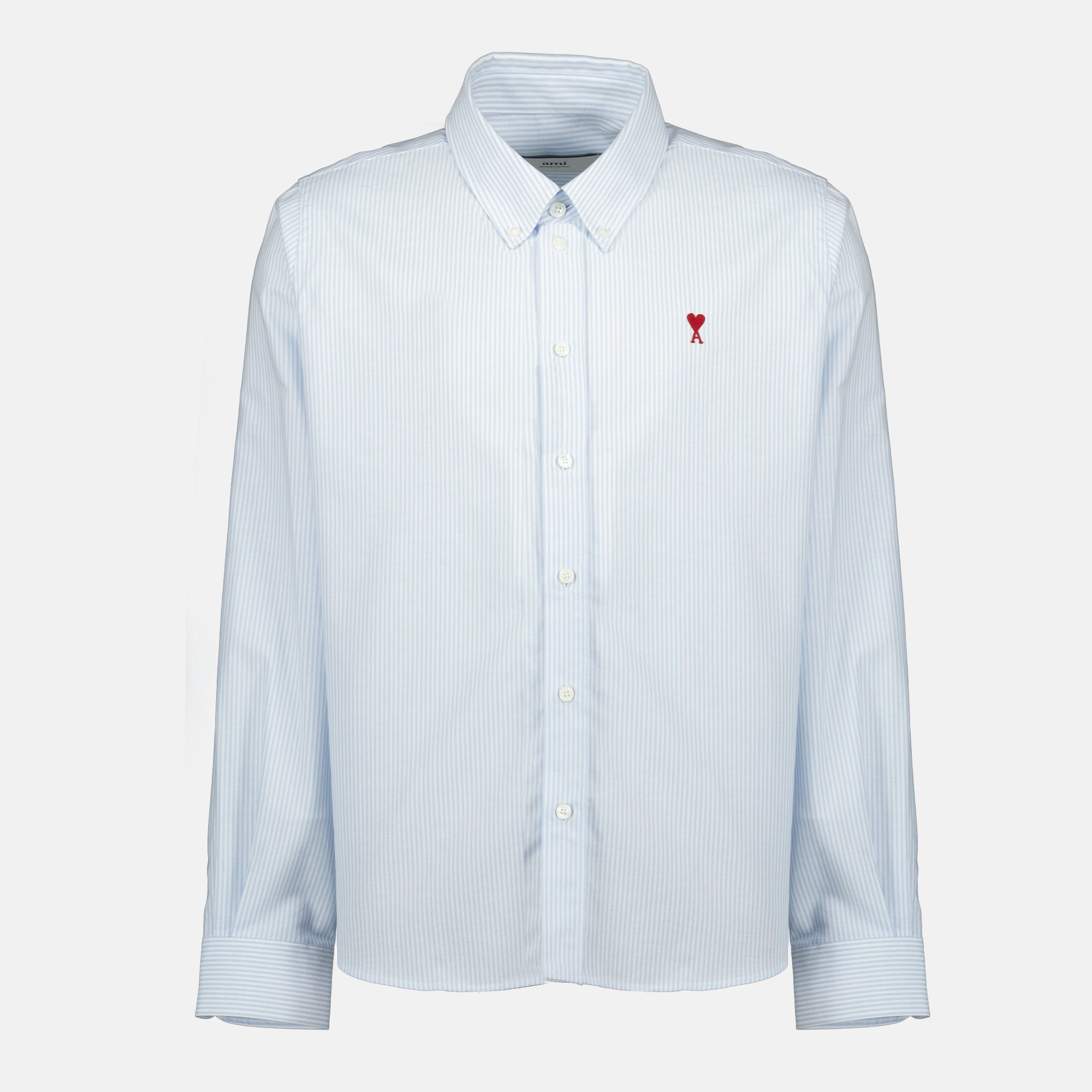 Imagem da camisa riscada azul coração Ami da marca Ami PARIS para Unisexo - Temporada Outono-Inverno 2025 - Vista Frontal