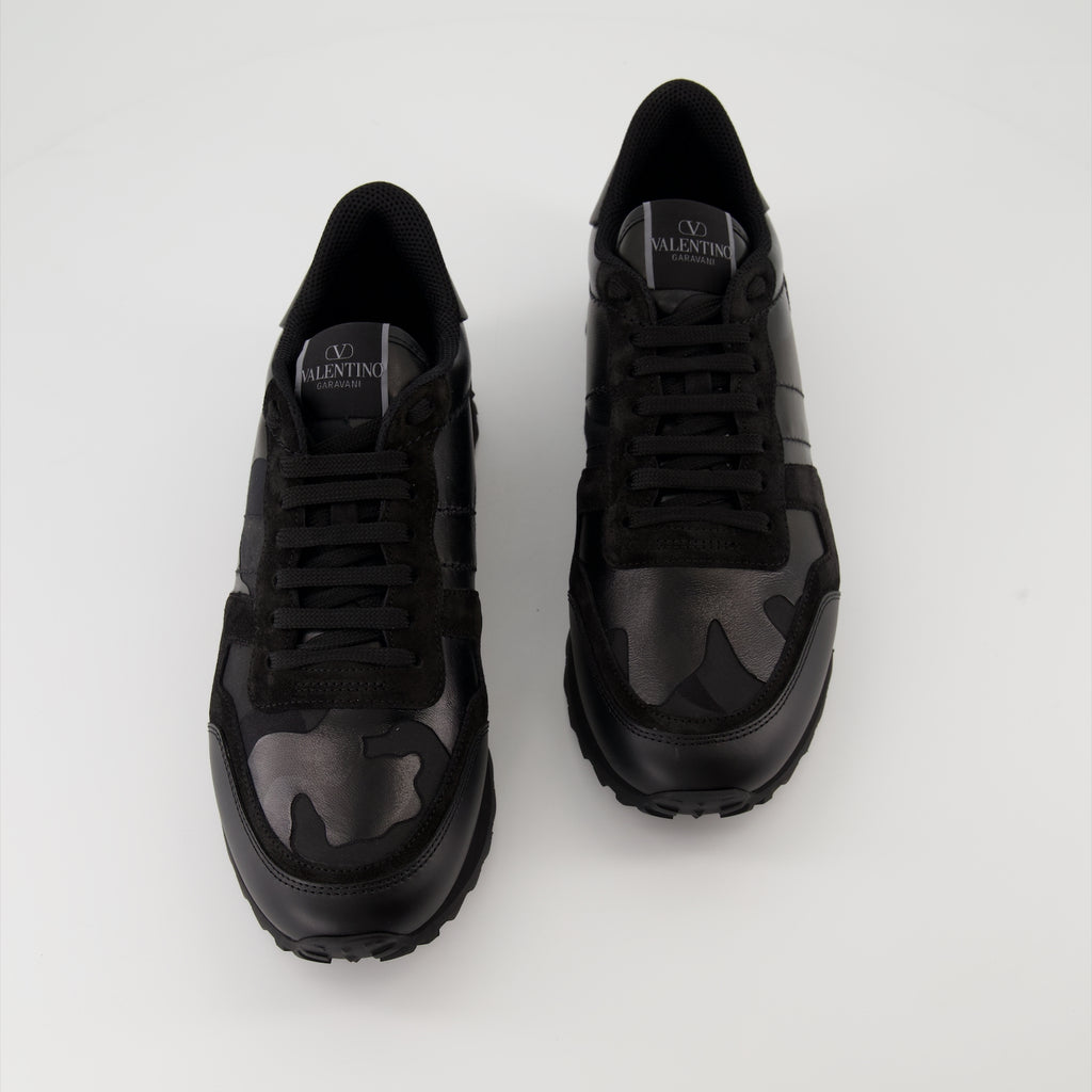 Baskets Zapatillas Rockrunner Camuflaje Negros en Tela y Nappa Valentino Garavani Noir Homme