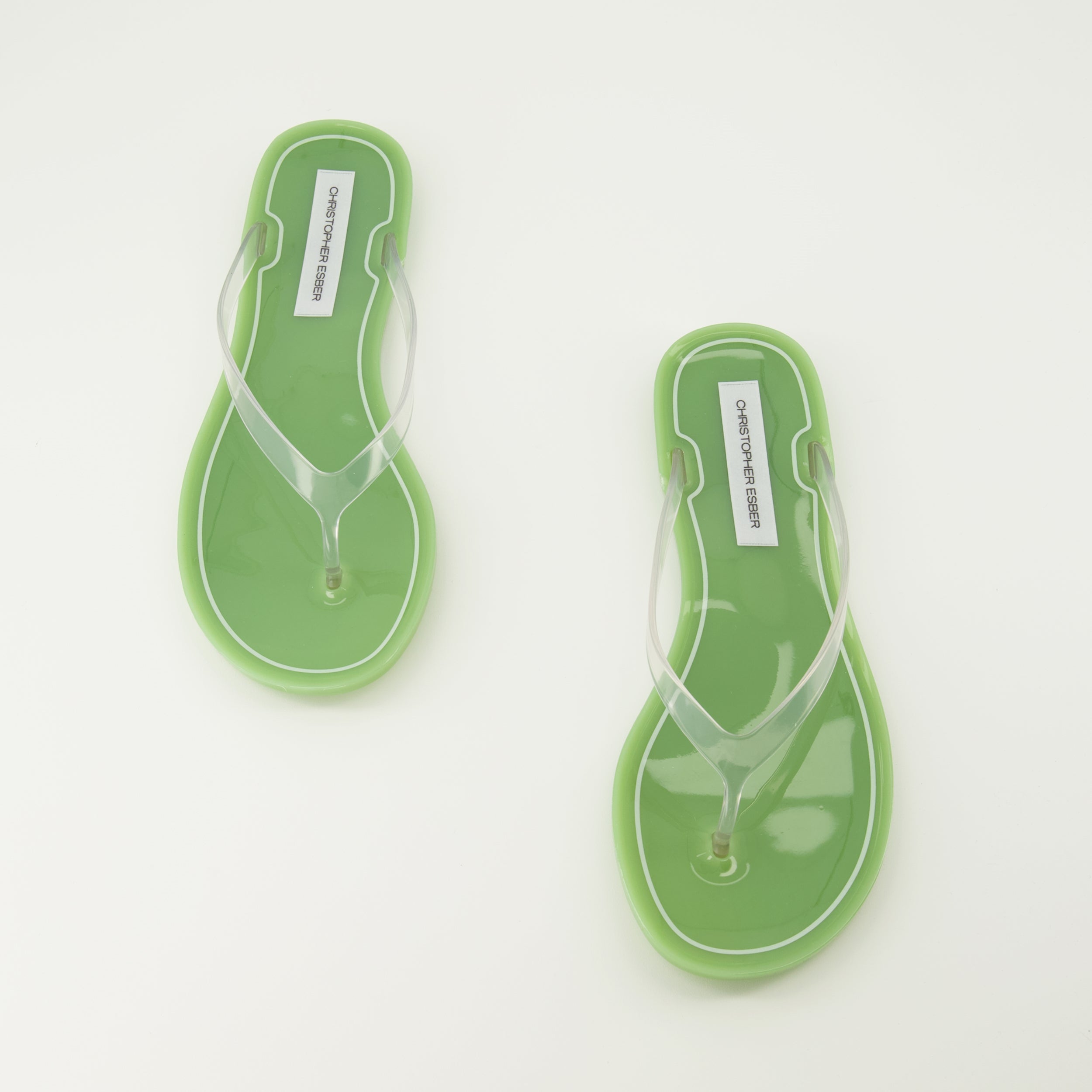 Image de l'article Tongs Jo en PVC vert de la marque Christopher Esber pour Femme - Saison Printemps-Été 2026 - Vue de dessus paire de chaussure