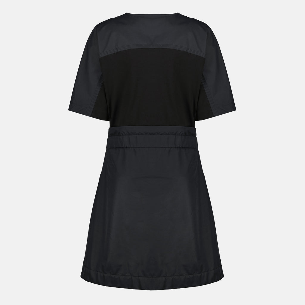 Robes Vestido Mini de Algodón Negro con Cinturón Moncler Noir Femme