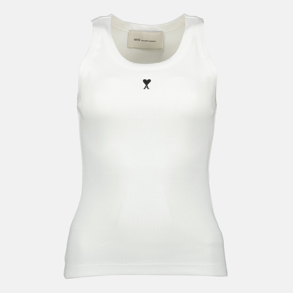 Image de l'article Débardeur Ami de coeur blanc de la marque Ami PARIS pour Femme - Saison Printemps-Été 2026 - Vue de Face
