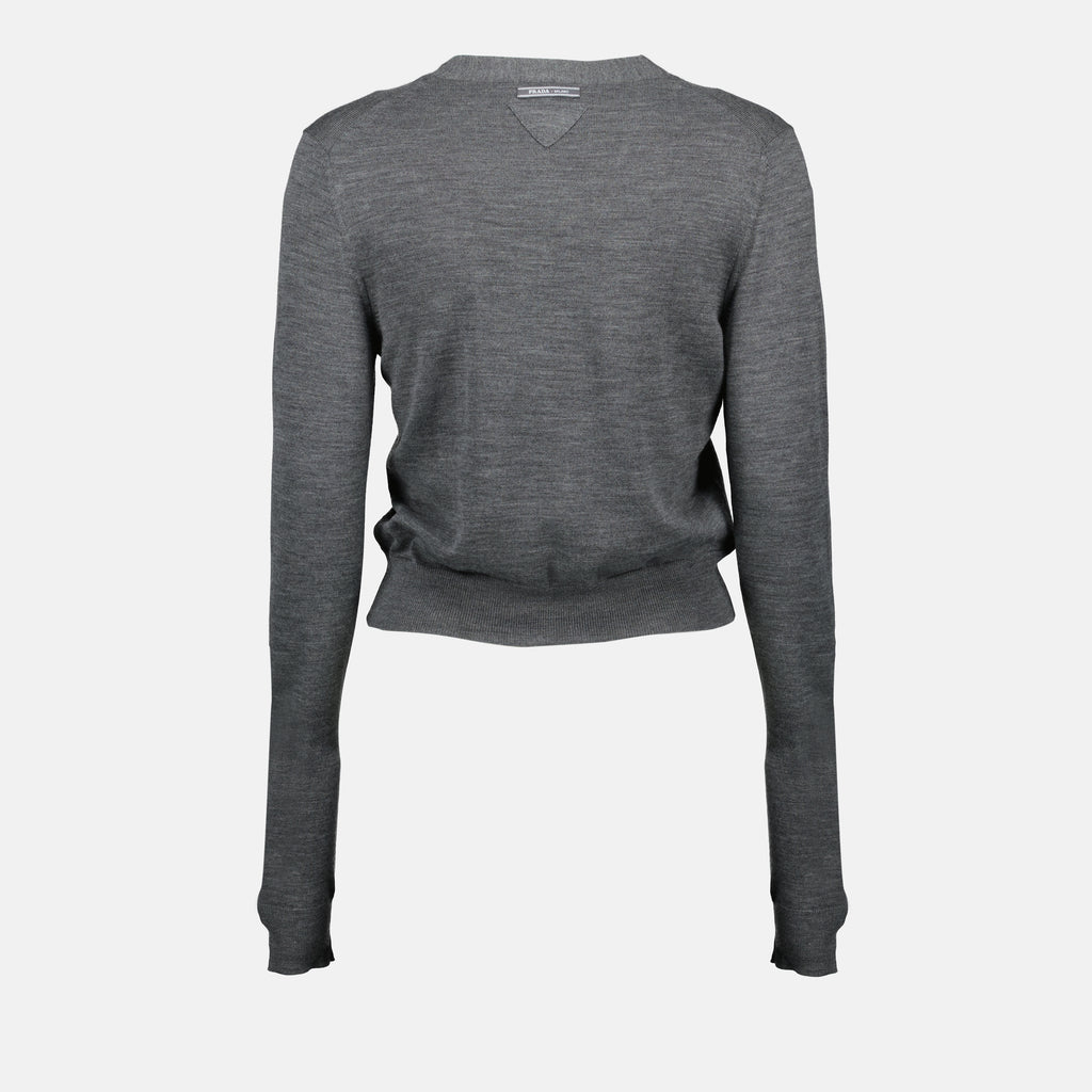 Maille Cardigan en laine Prada Gris Femme