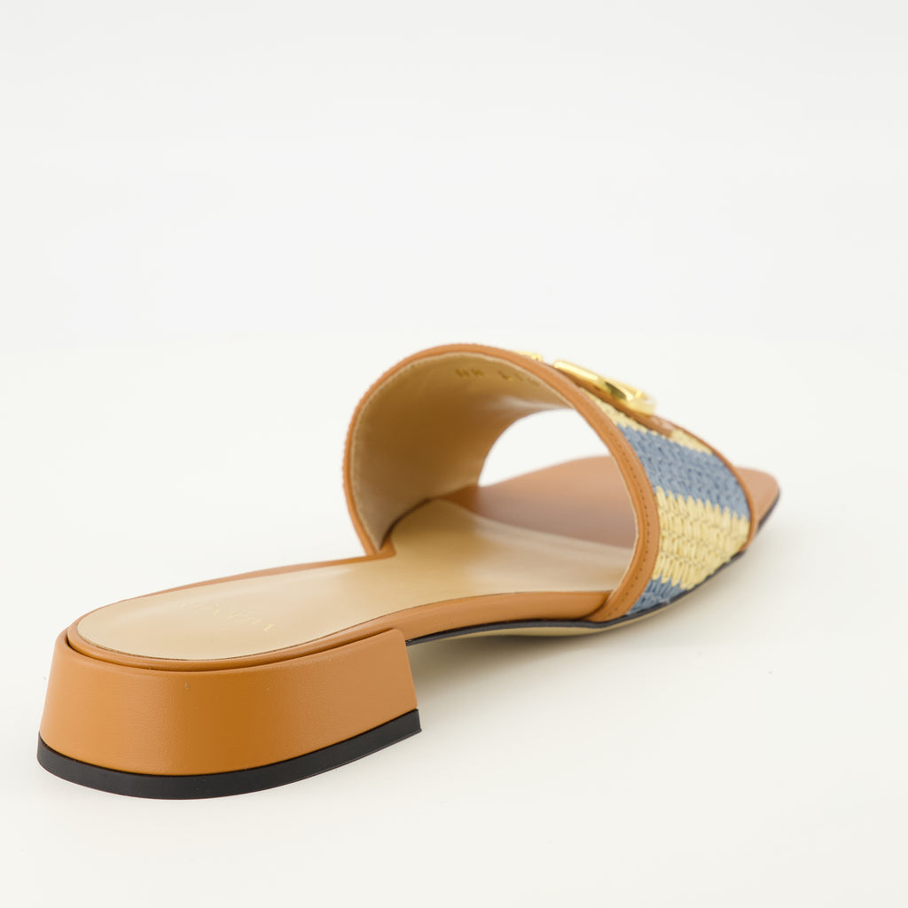 Image of Vlogo Sandals in beige and blue raffia by Valentino Garavani for Women - Spring-Summer 2026 Season - Back view