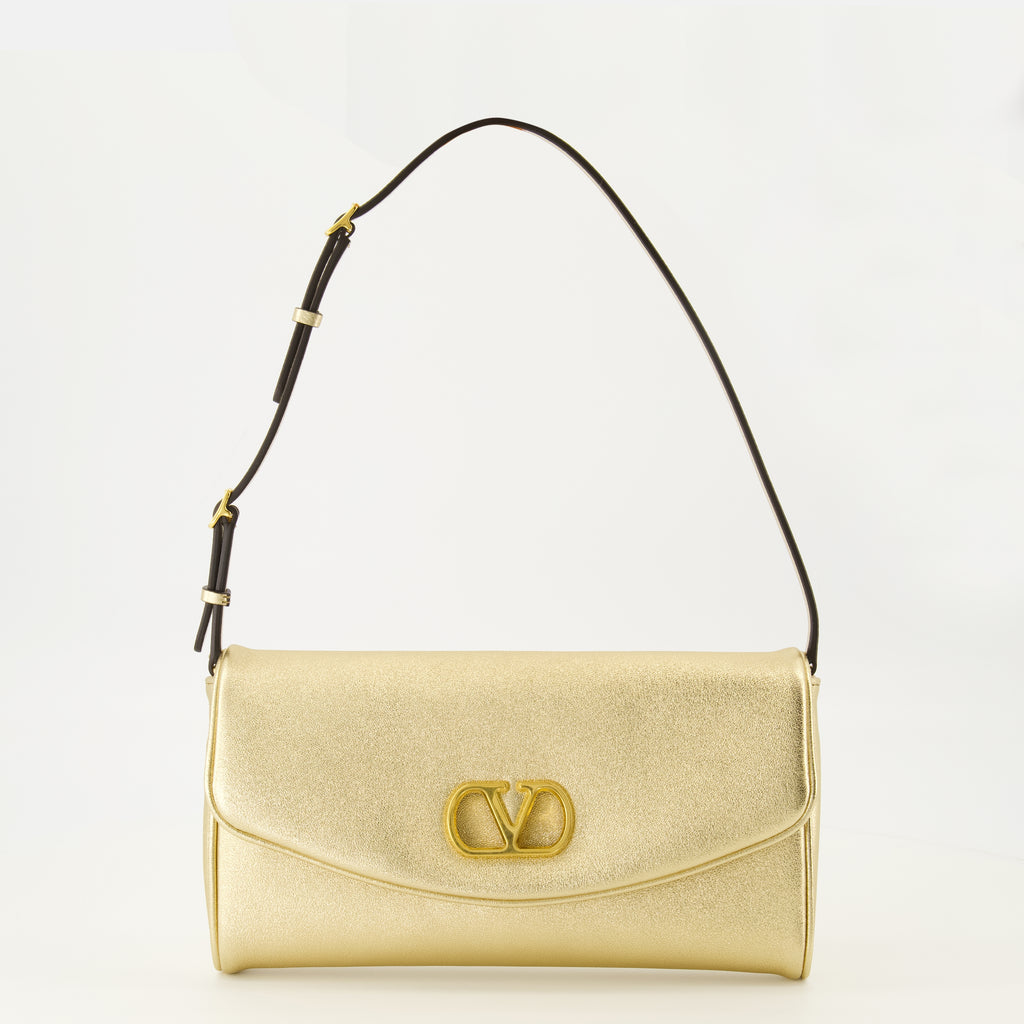 Sacs à main et épaule DeVain Bag aus goldfarbenem Lamé-Nappa-Leder Valentino Garavani Doré Femme