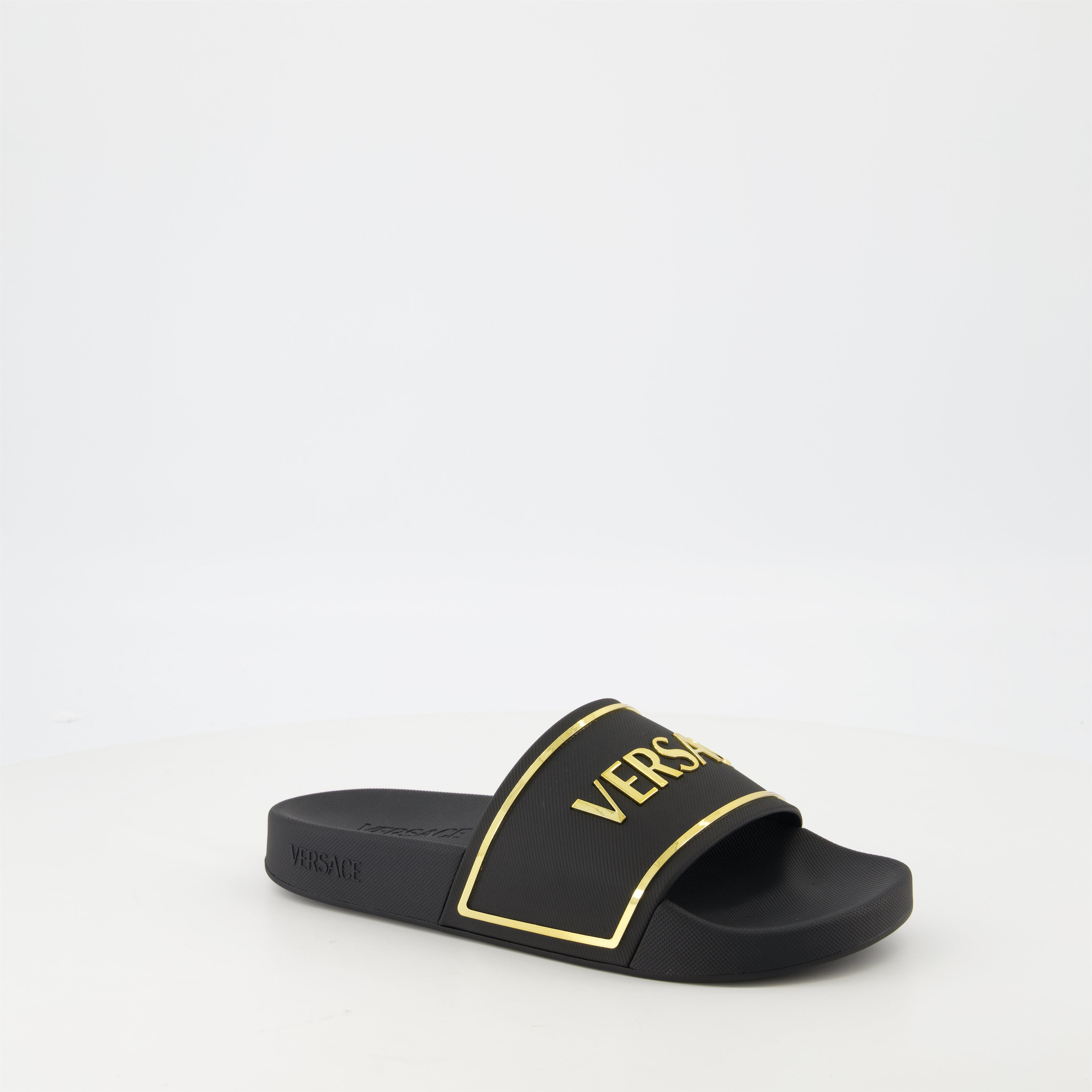 Offene schuhe Logo Slippers Versace Schwarz Femme