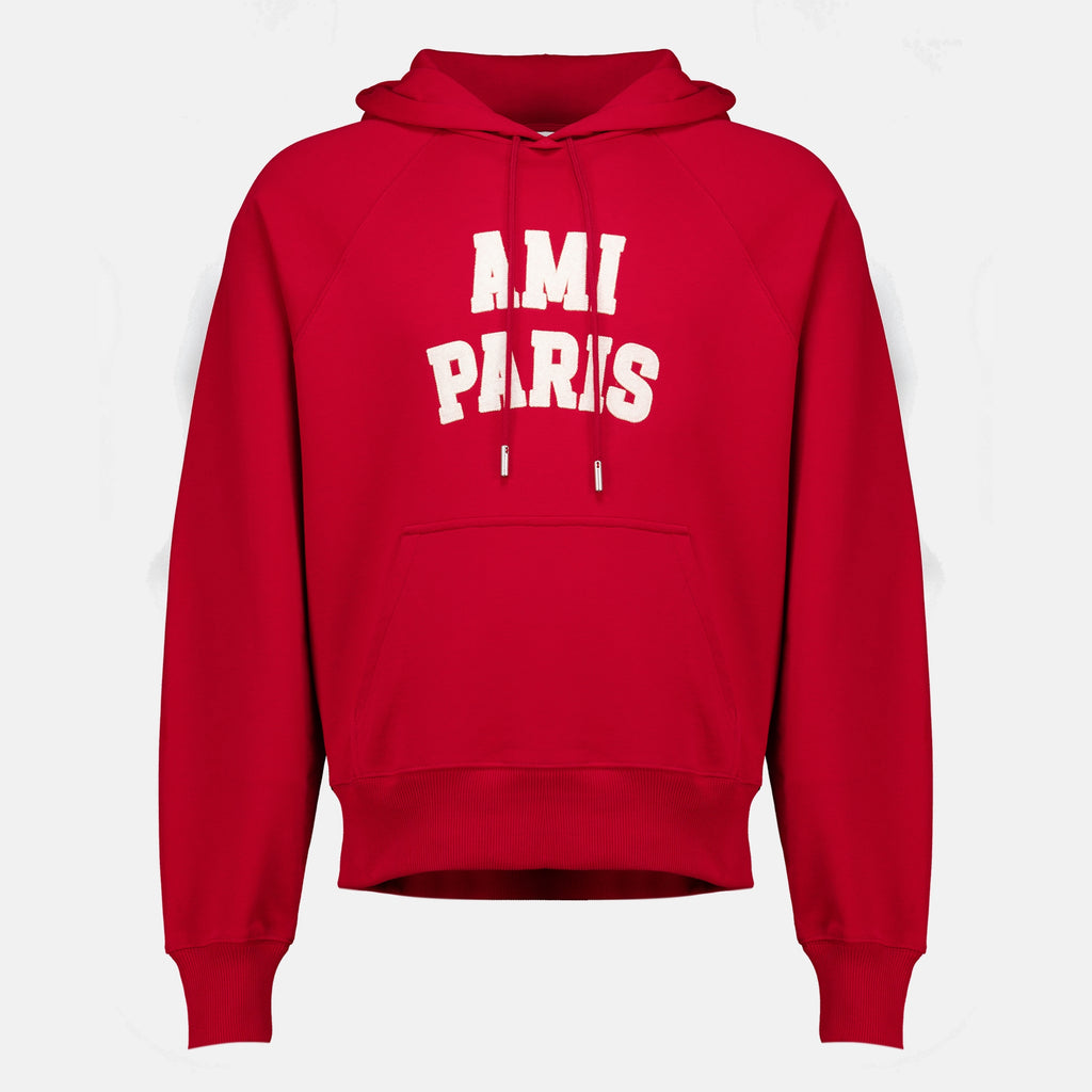 Sweatshirts Red Embroidered Hoodie Ami PARIS Rouge Unisexe