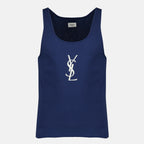 Image of the Cassandre tank top in navy cotton from the Saint Laurent brand for Men - Spring-Summer 2026 - Front View