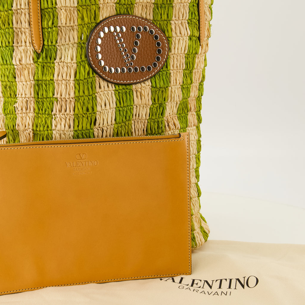 Sacs cabas Borsa Tote in Raffia Verde a Righe Valentino Garavani Vert Femme