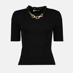 T-shirt Maglione in Lana con Catena a Maglie Rabanne Nero Femme