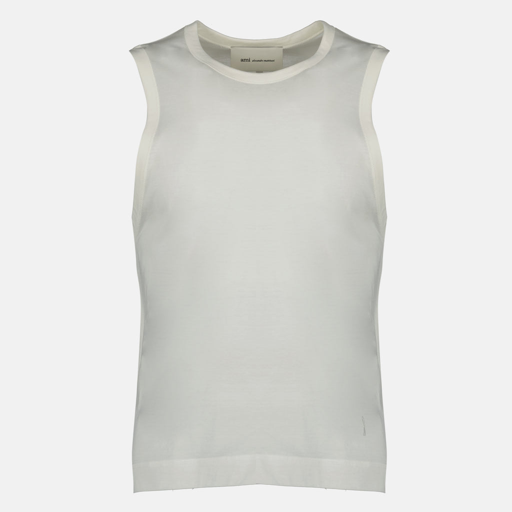 Image de l'article Débardeur blanc en coton de la marque Ami PARIS pour Homme - Saison Printemps-Été 2026 - Vue de Face