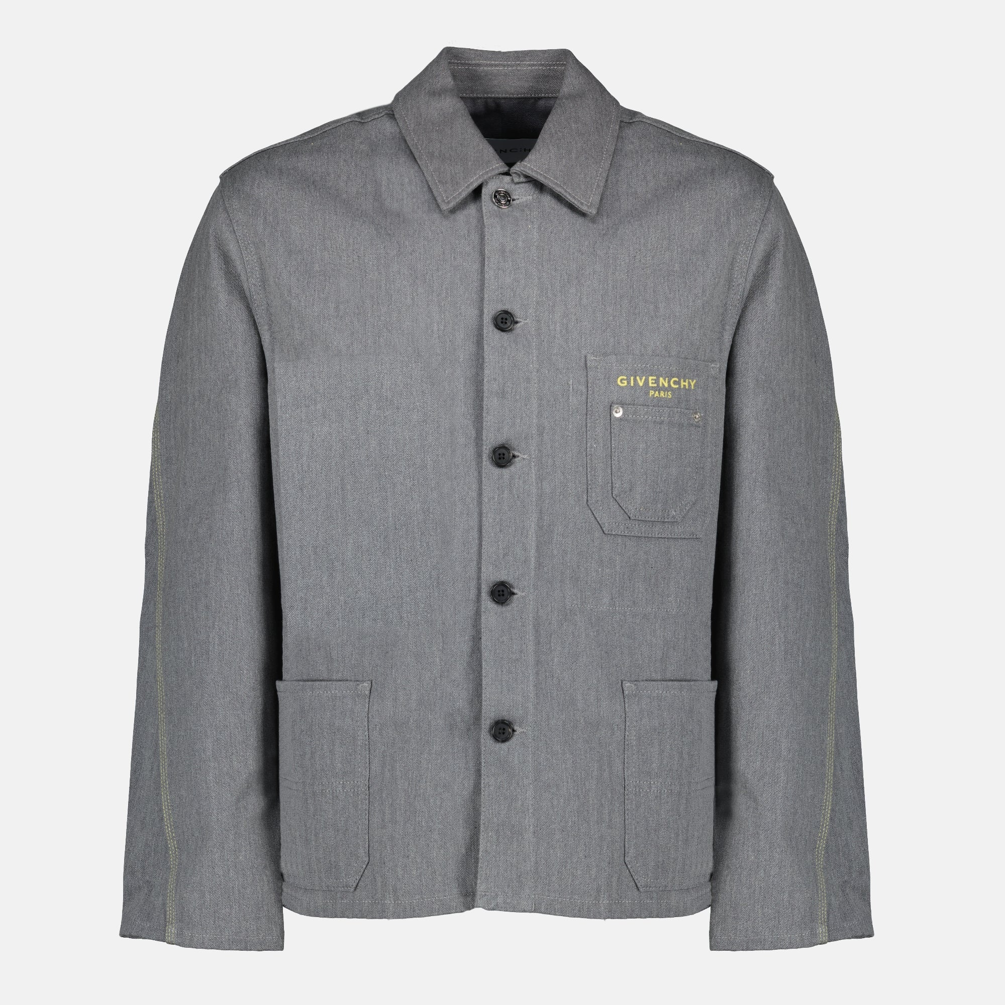 Image de l'article Veste à chevrons en denim gris de la marque Givenchy pour Homme - Saison Printemps-Été 2026 - Vue de Face