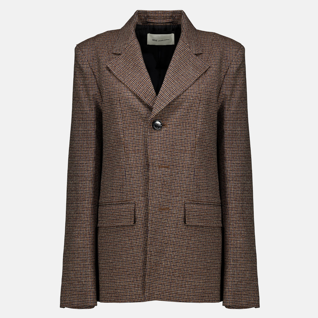 Vestes Blazer pied de poule en laine Ami PARIS Marron Femme