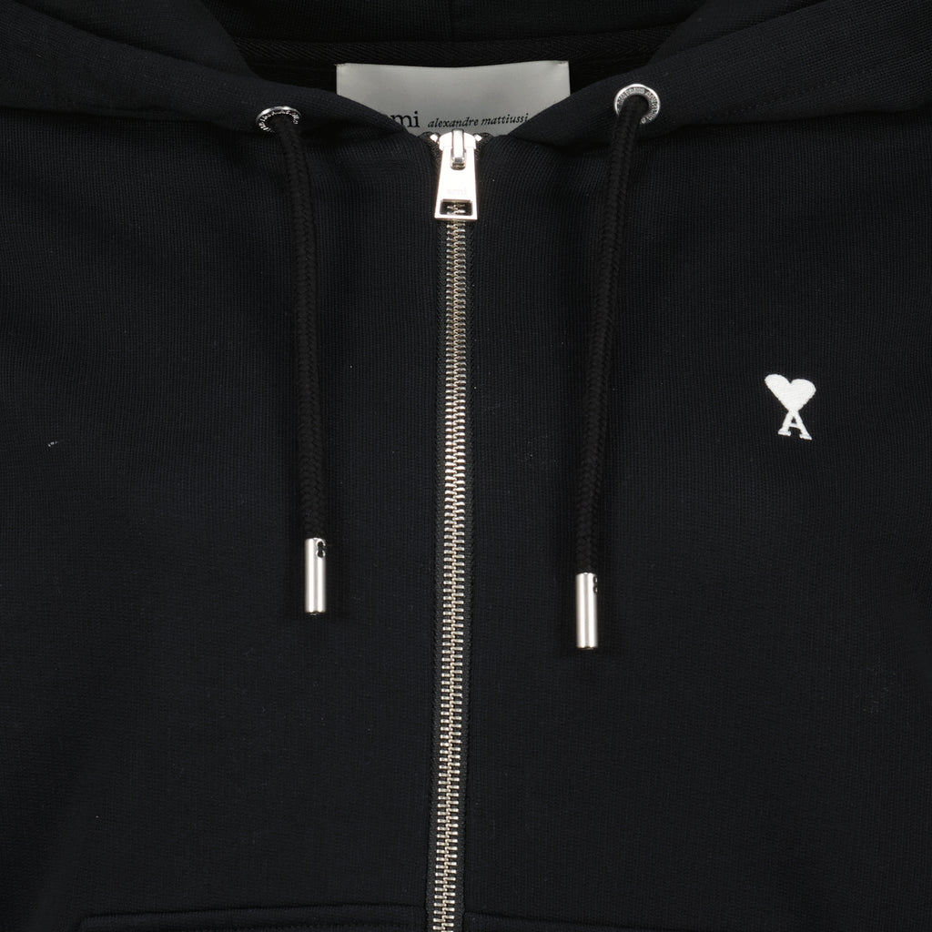 Immagine della felpa nera con zip e cappuccio del marchio Ami PARIS per donna - Stagione Primavera-Estate 2026 - Vista Dettagliata_2