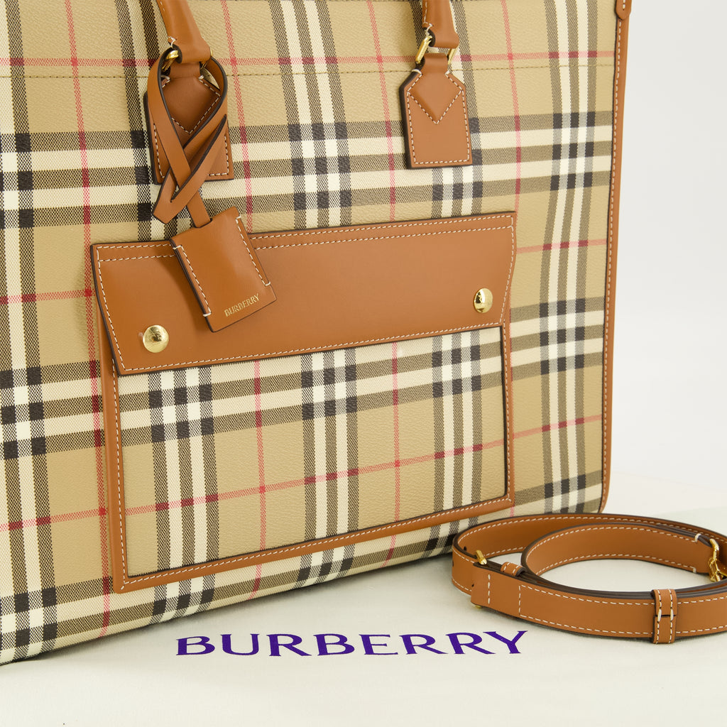 Sacs cabas Freya Check Tote Bag Burberry Beige Femme