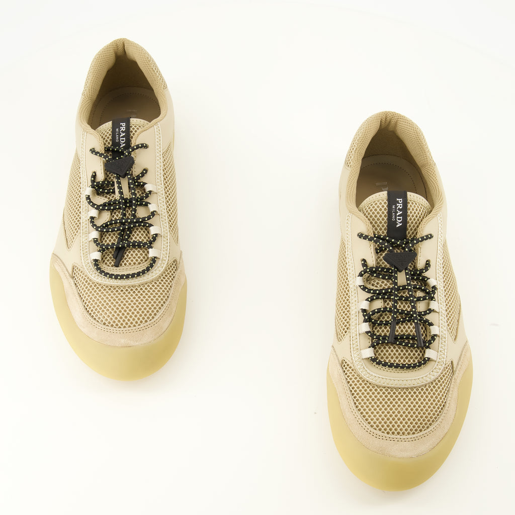 Baskets Sneakers Speedrock in Pelle e Mesh Beige Prada Beige Homme
