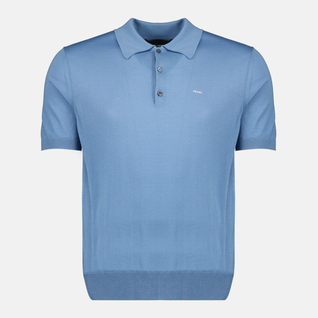 프라다 남성용 고급 양모 블루 폴로의 이미지 - 2026 봄/여름 - 앞면 보기