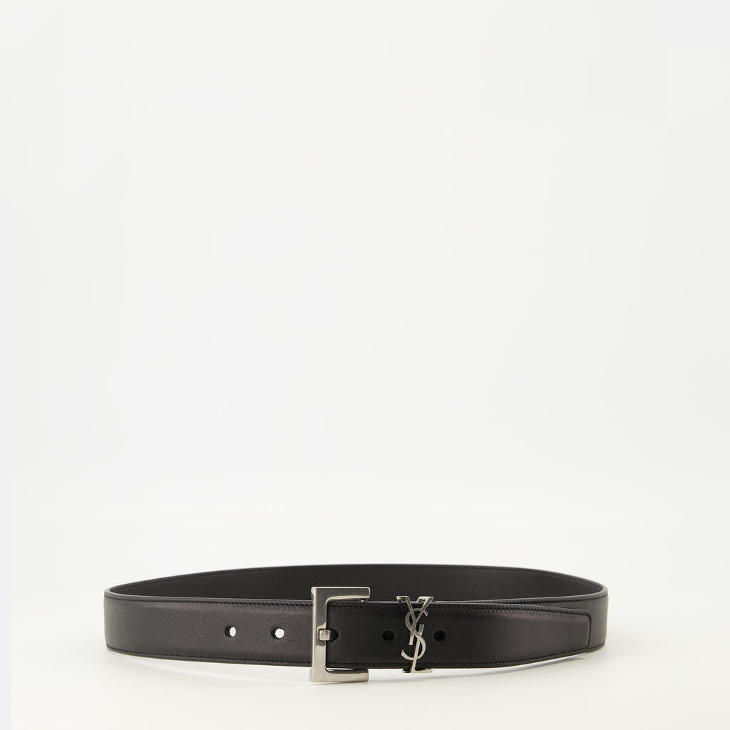 Image de l'article Ceinture Cassandre en cuir noir de la marque Saint Laurent pour Femme - Saison Automne-Hiver 2025 - Vue de Face
