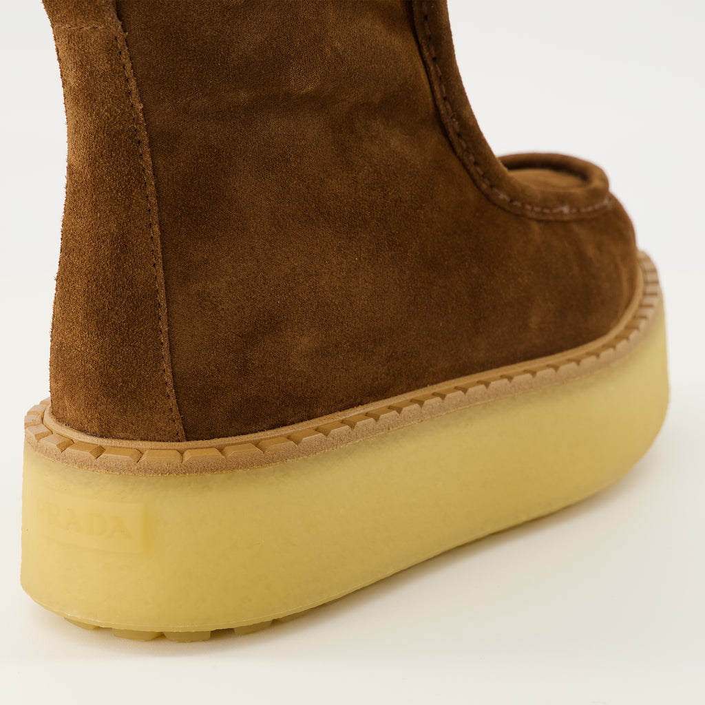 プラダのレディーススエードレザーアンクルブーツの画像 - 2025年秋冬シーズン - 後ろのビュー