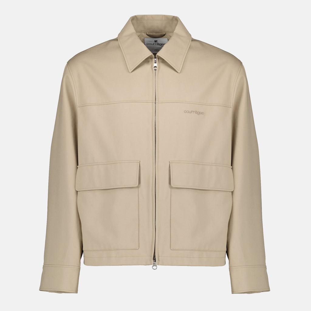 Imagen de la chaqueta beige con cremallera de Courrèges para hombre - Temporada Primavera-Verano 2026 - Vista frontal