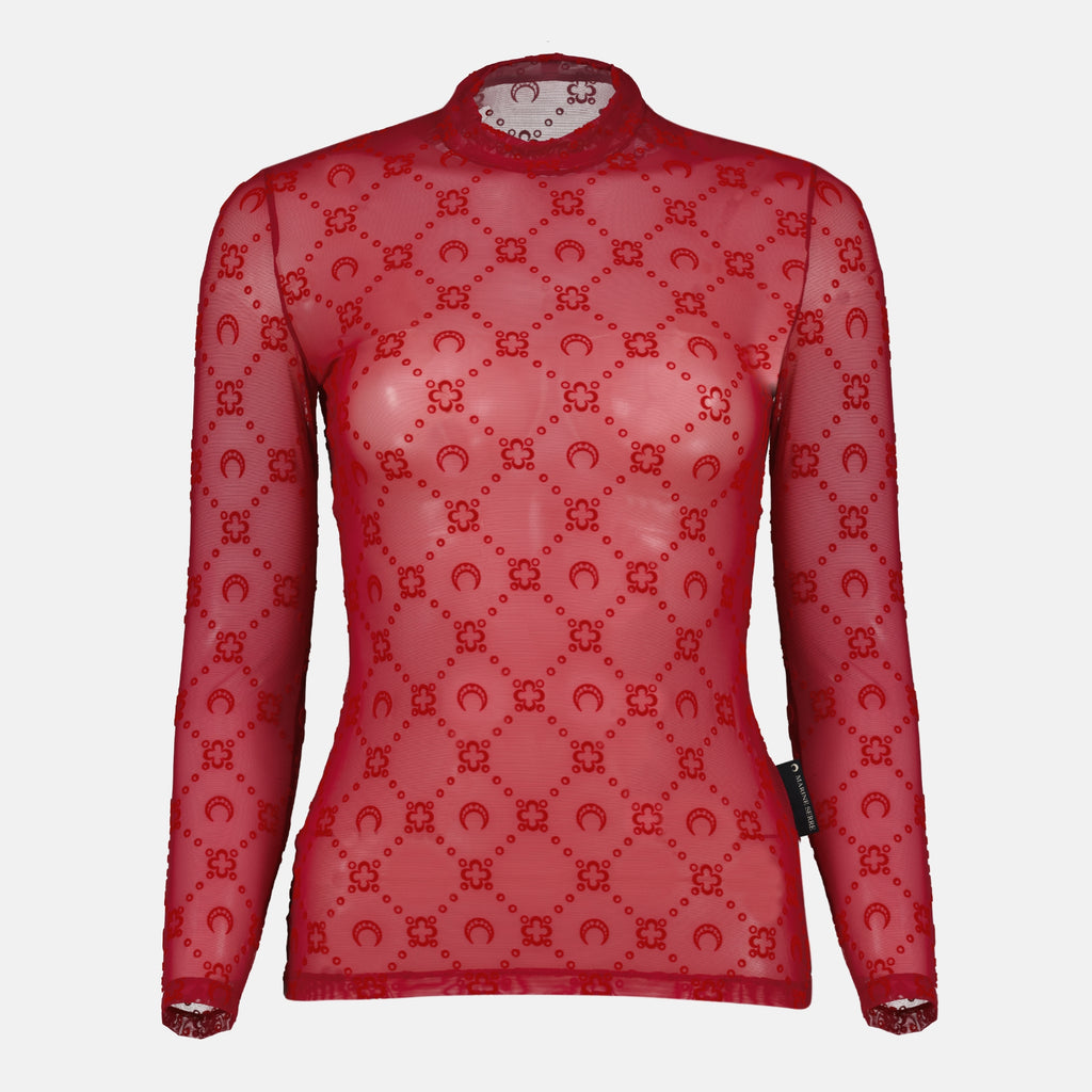 Bild des roten Mesh-Monogramm-Tops für Frauen von Marine Serre - Herbst-Winter 2025 - Vorderansicht