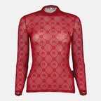 Bild des roten Mesh-Monogramm-Tops für Frauen von Marine Serre - Herbst-Winter 2025 - Vorderansicht
