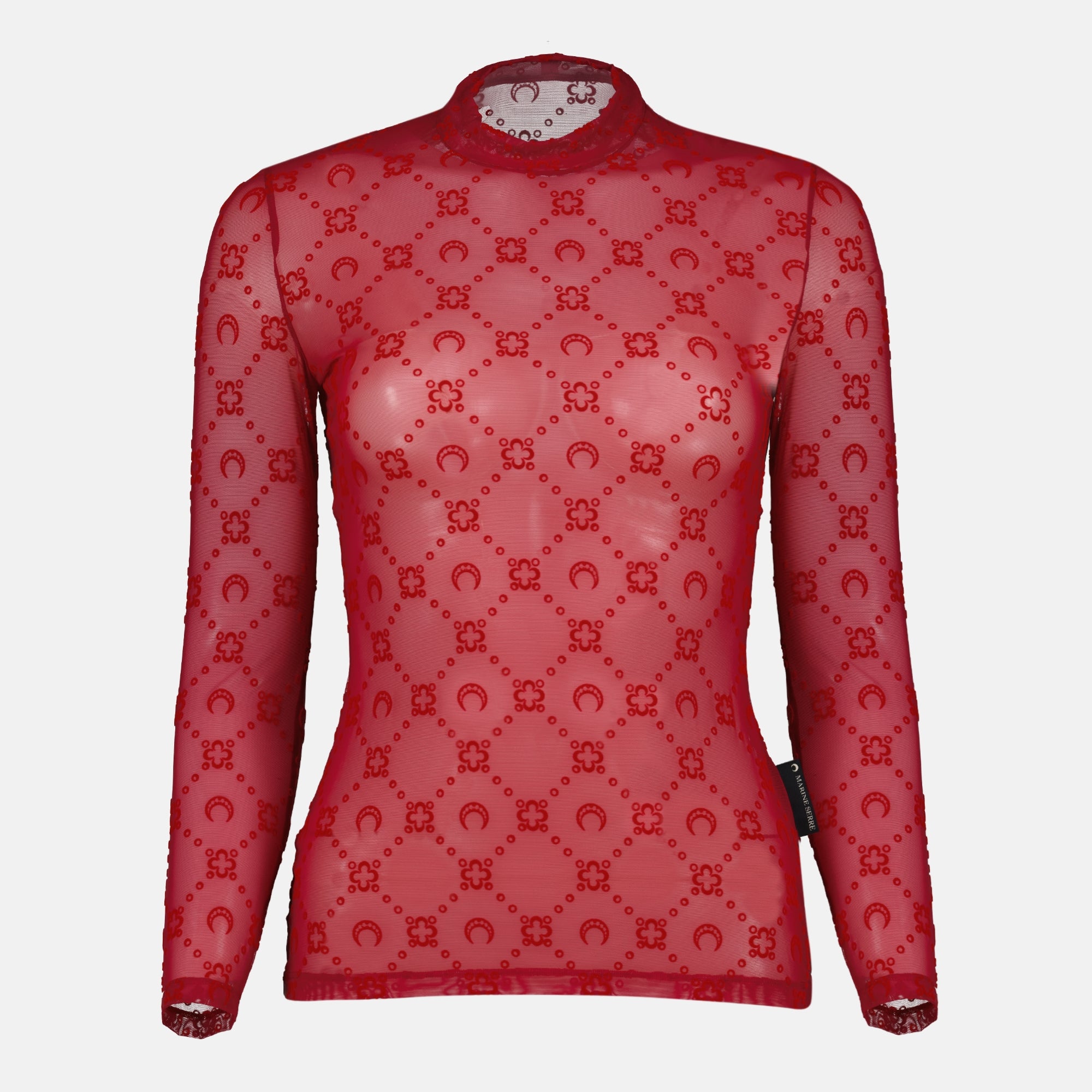 Bild des roten Mesh-Monogramm-Tops für Frauen von Marine Serre - Herbst-Winter 2025 - Vorderansicht