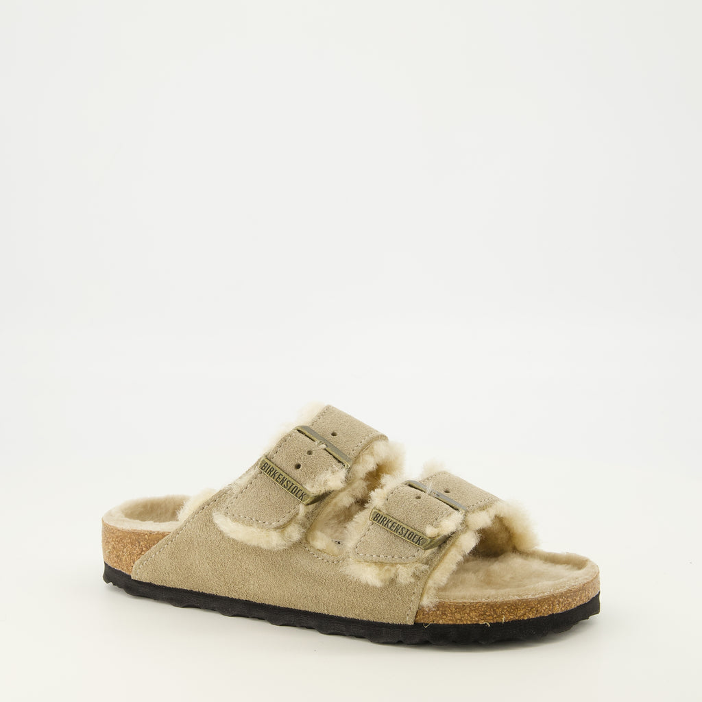 Chaussures ouvertes Sandales Arizona à fourrure beige Birkenstock Beige Unisexe