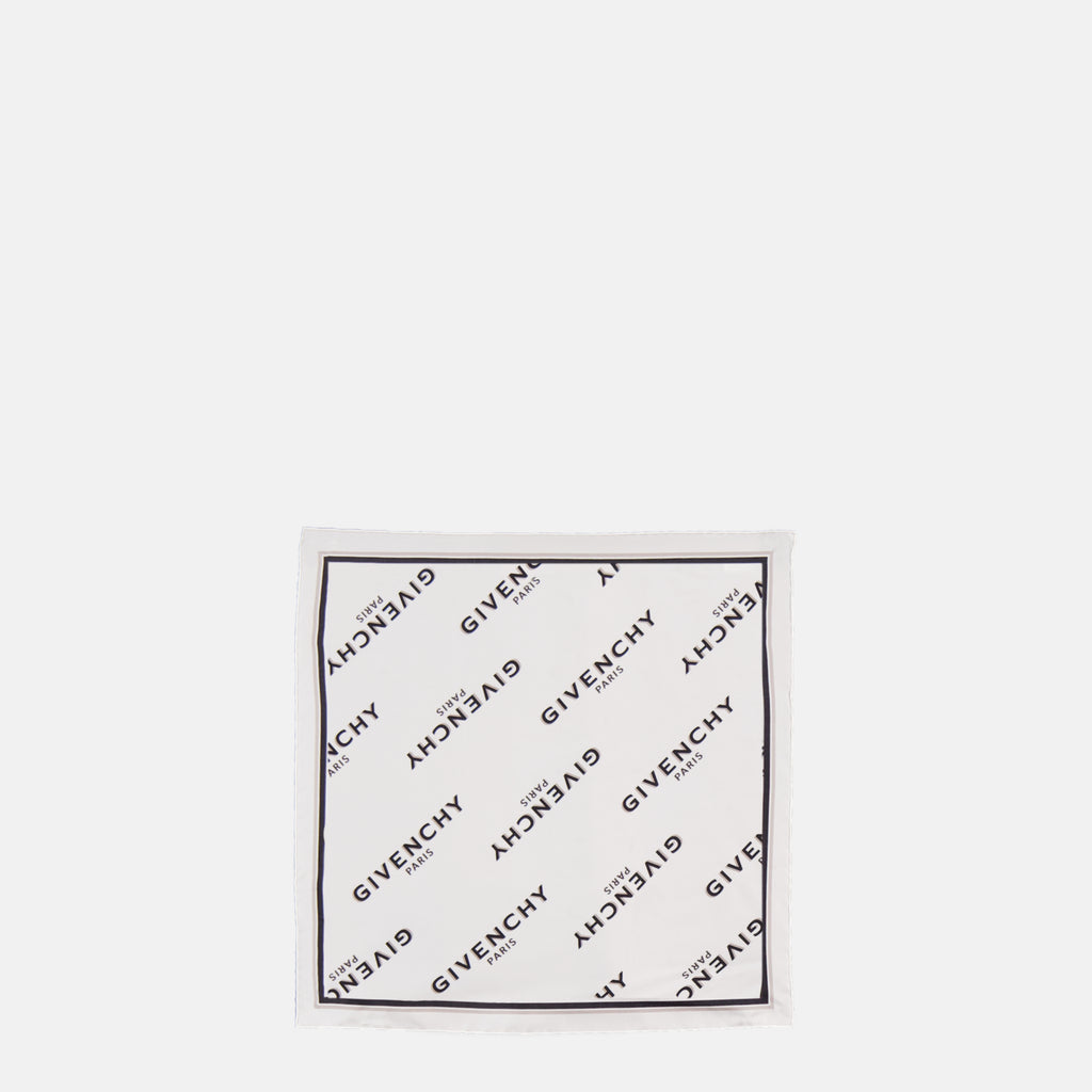 2025年秋冬用のシャドー白シルクミニスクエアスカーフのグivenchy女性用画像 - フロントビュー