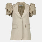Image de l'article Veste sans manches beige en lin avec volants de la marque Max Mara pour Femme - Saison Printemps-Été 2026 - Vue de Face