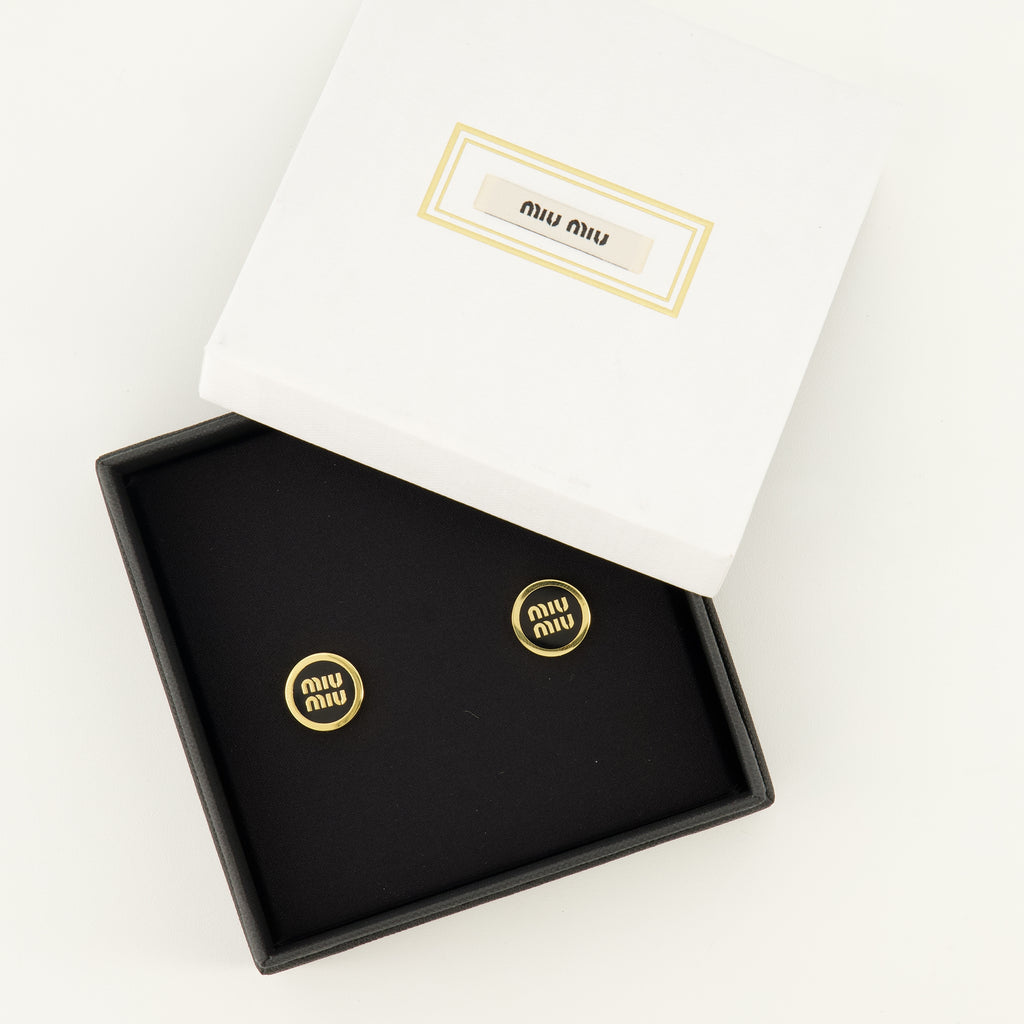 Bijoux 블랙 에나멜 메탈 귀걸이 Miu Miu Noir Femme