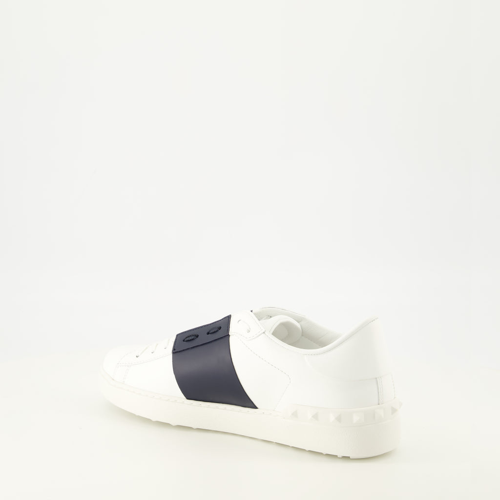 Baskets White and Navy Blue Open Sneakers Valentino Garavani Blanc Homme