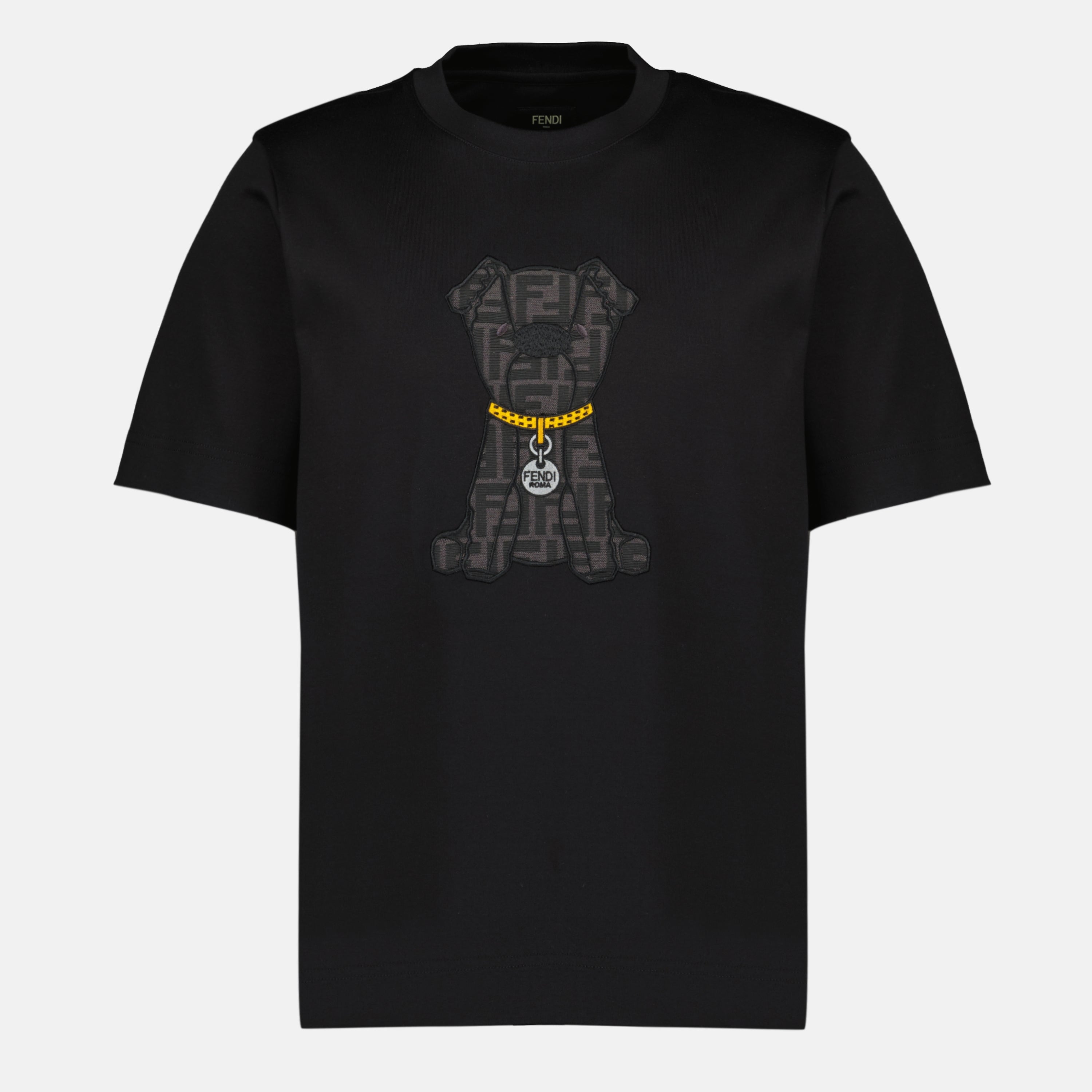 T-shirts Black Printed Cotton T-Shirt Fendi Noir Homme