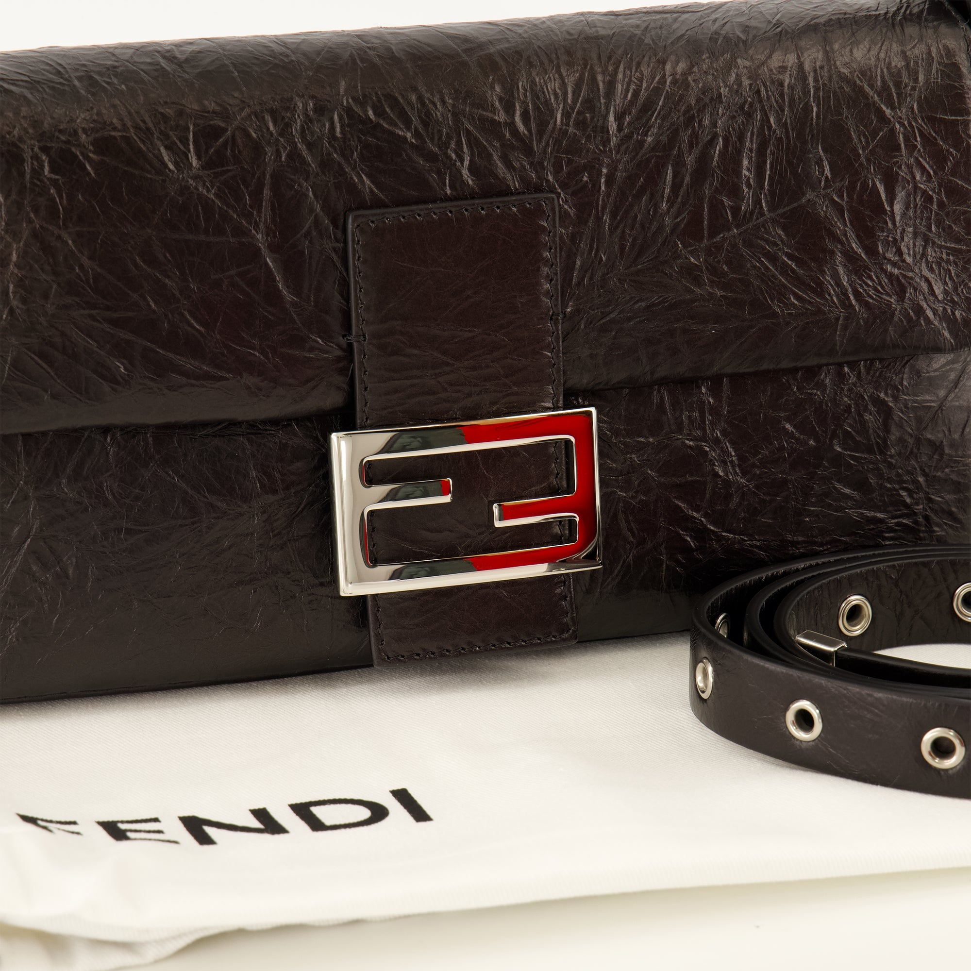 Sacs à main et épaule Borsa Baguette® in Pelle Testurizzata Nera Fendi Noir Femme