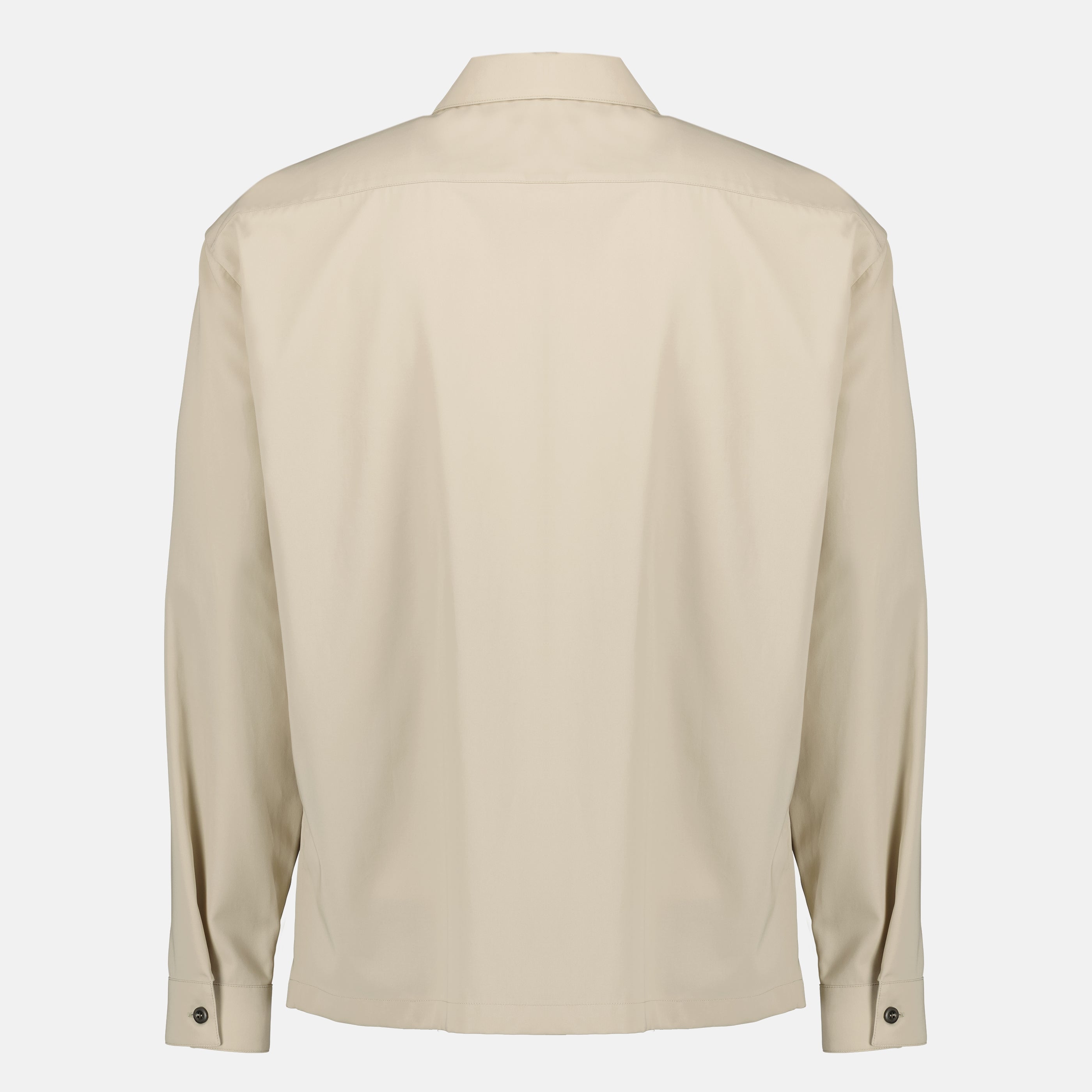 Image de l'article Veste chemise zippée en coton beige de la marque Prada pour Homme - Saison Printemps-Été 2026 - Vue de Dos
