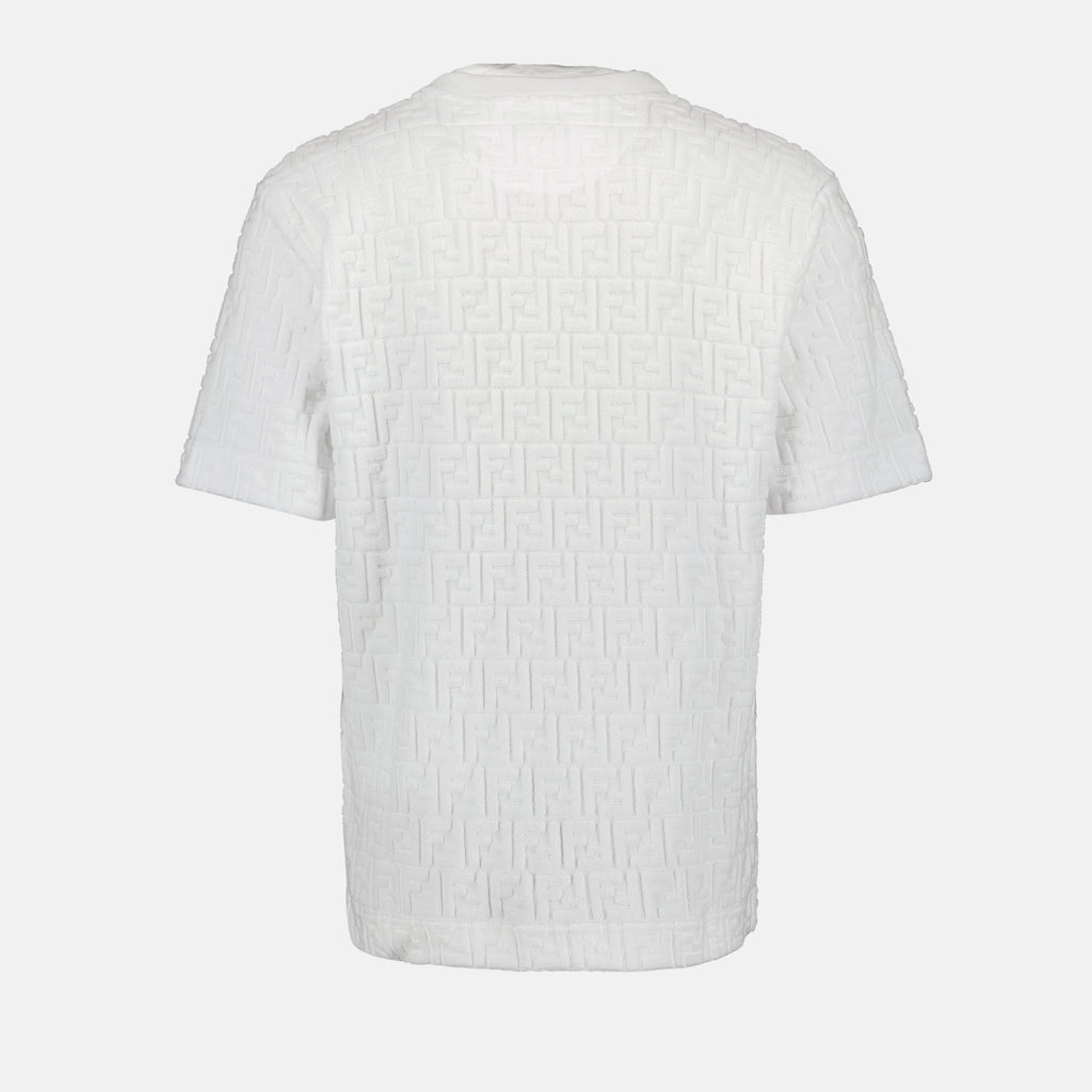 T-shirt T-shirt FF en coton éponge Fendi Bianco Homme
