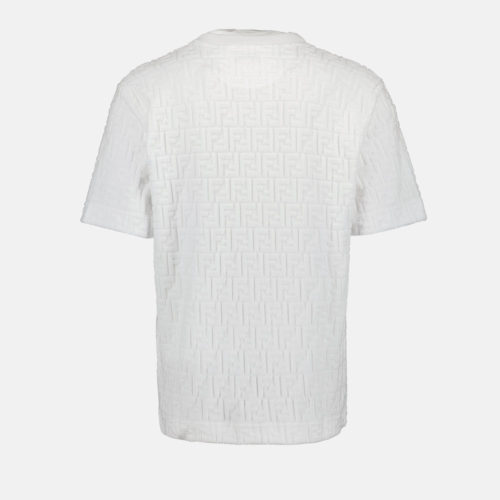 T-shirt T-shirt FF en coton éponge Fendi Bianco Homme