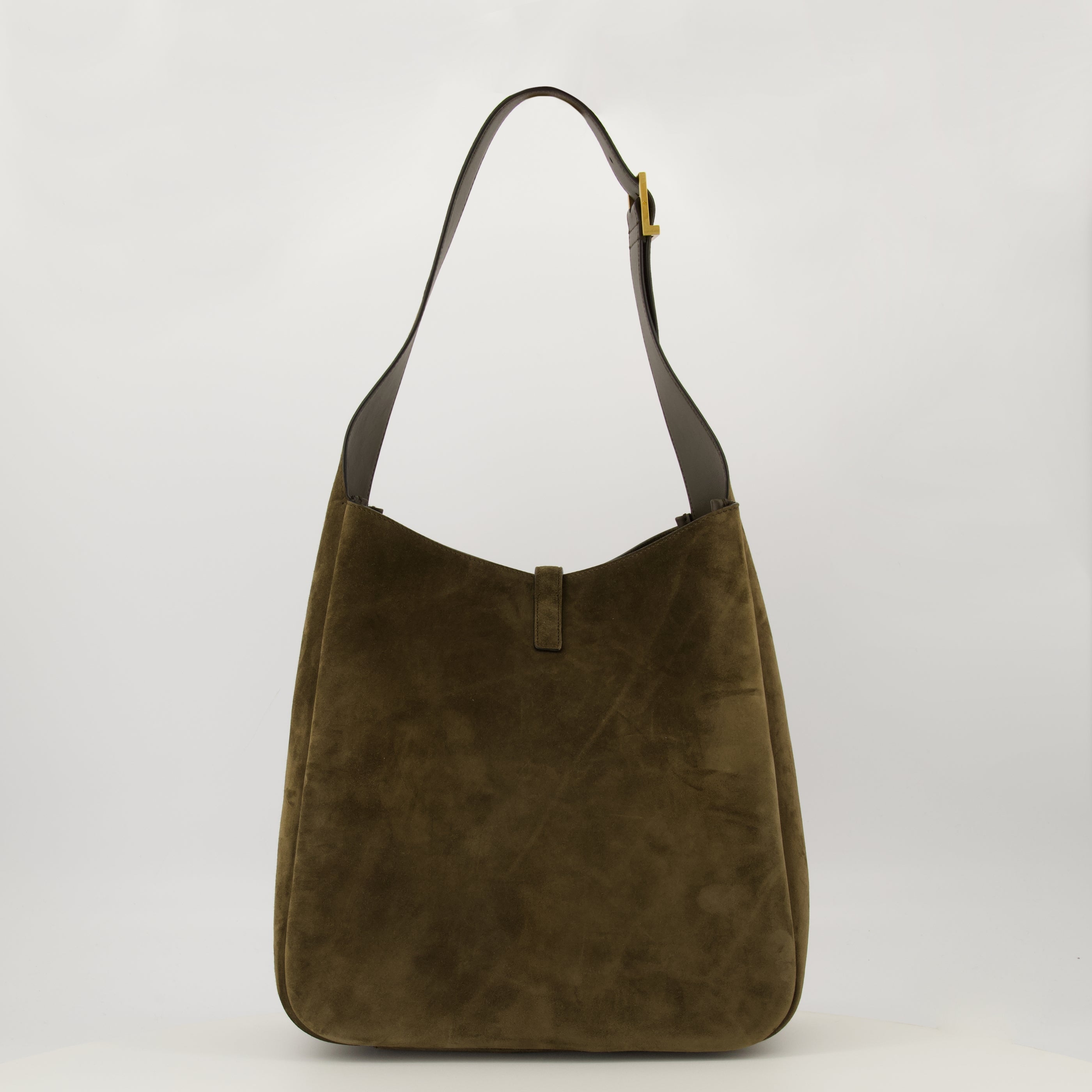 Image de l'article Sac Le 5 à 7 large en cuir suède kaki de la marque Saint Laurent pour Femme - Saison Printemps-Été 2026 - Vue de Dos