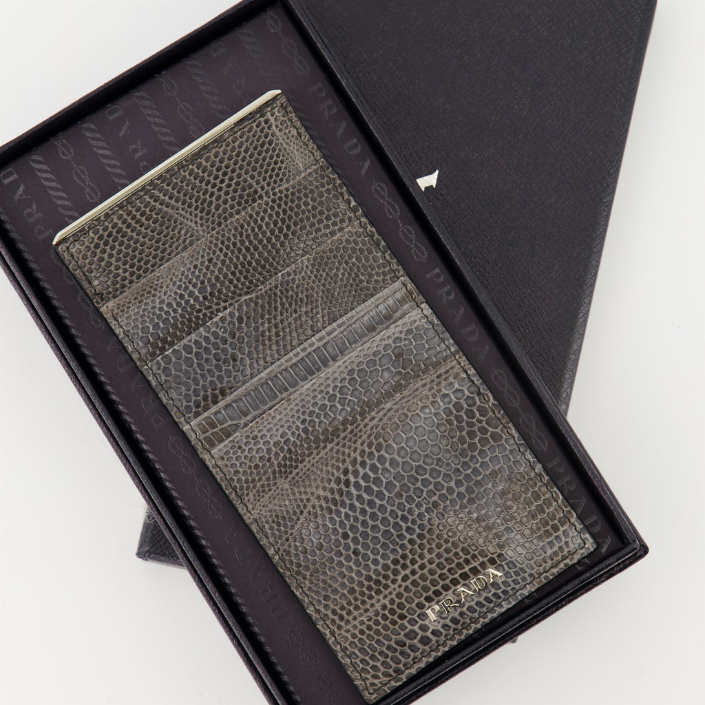 Small leather goods Crocodile-effect leather cardholder Prada Gray Homme