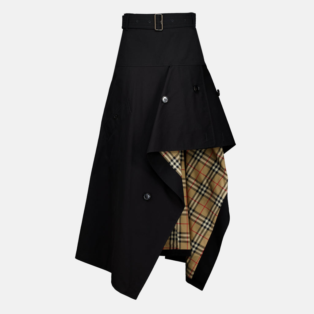 Jupes Saia Trench Assimétrica em Gabardine Preta Burberry Noir Femme