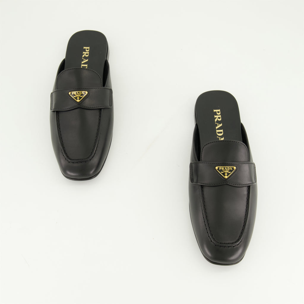 오픈 슈즈 가죽 뮬 Prada 검은색 Femme