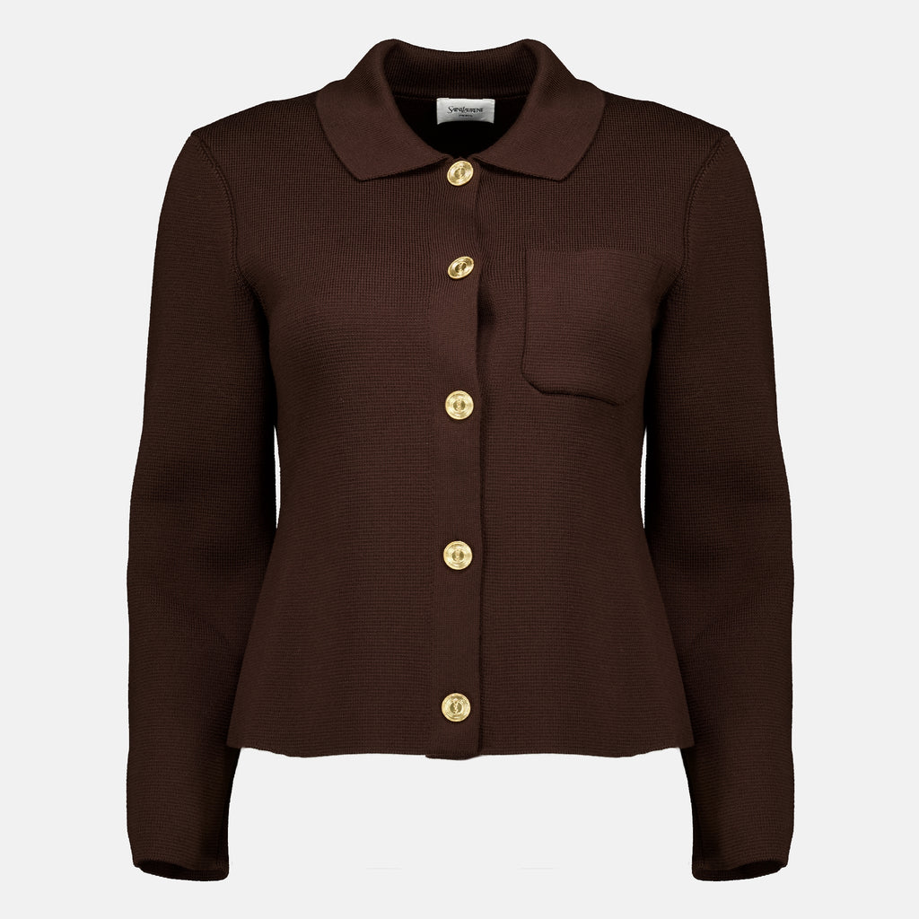 Vestes Cardigan en laine marron Saint Laurent Marron Femme