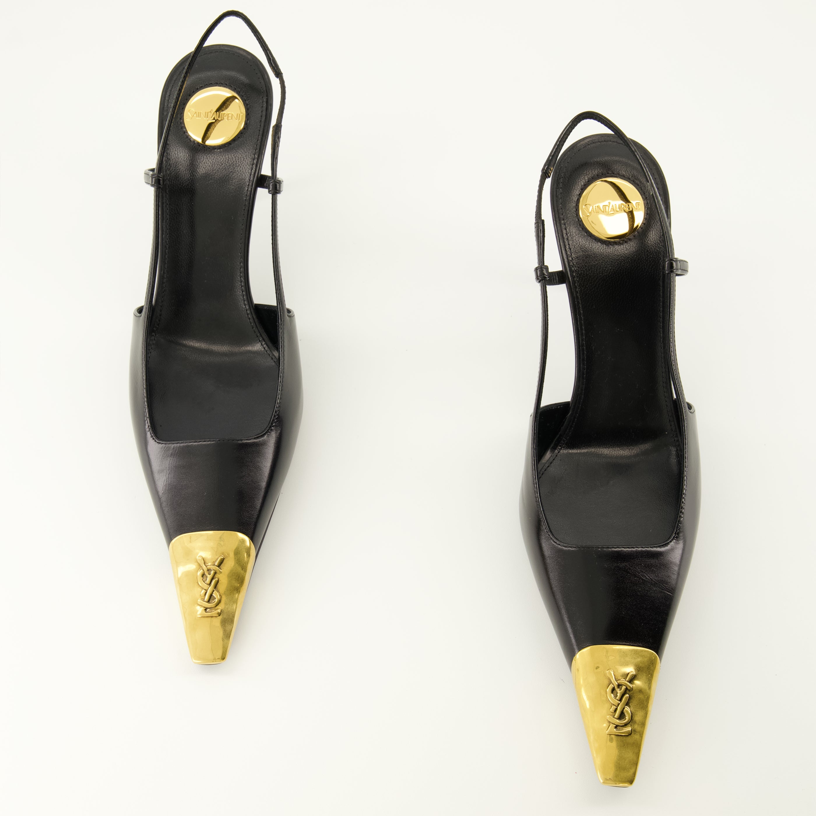 Escarpins 제안 블랙 가죽 슬링백 Saint Laurent Noir Femme