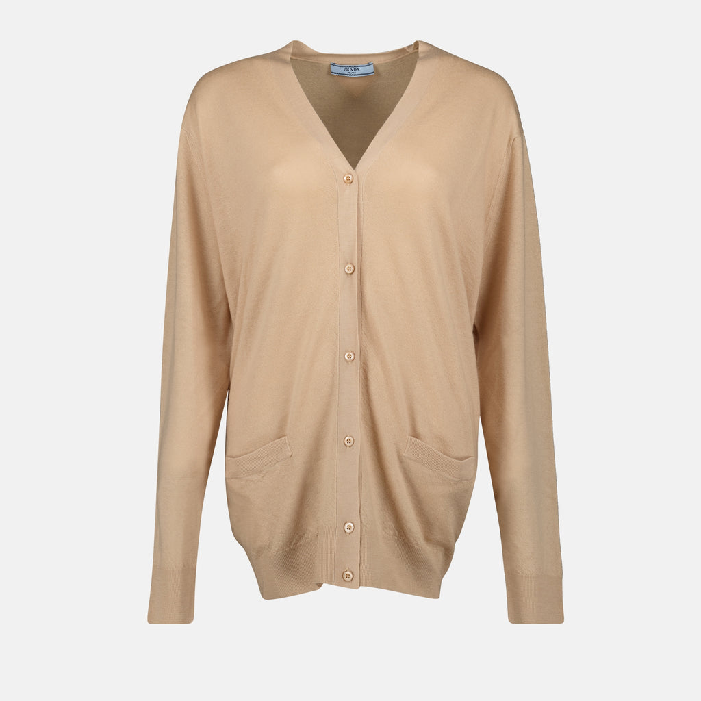 Maille Cardigan en laine Prada Beige Femme